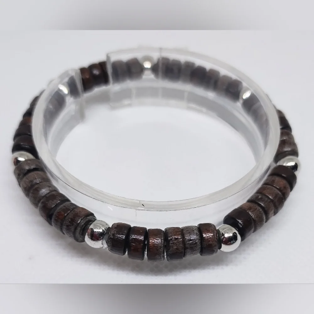 Brown Beaded Bracelet‎ with Silver Accents F63